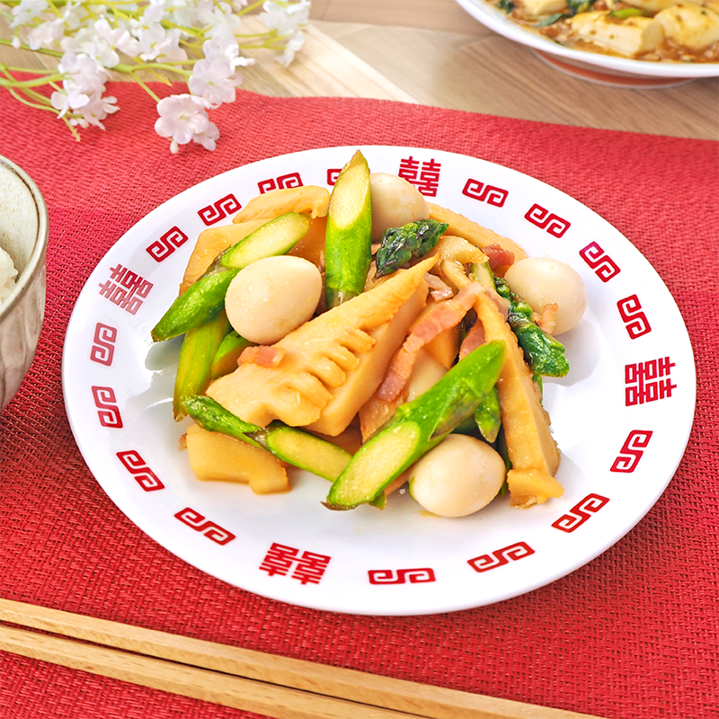 【H156】アスパラとたけのことうずら卵の中華炒め